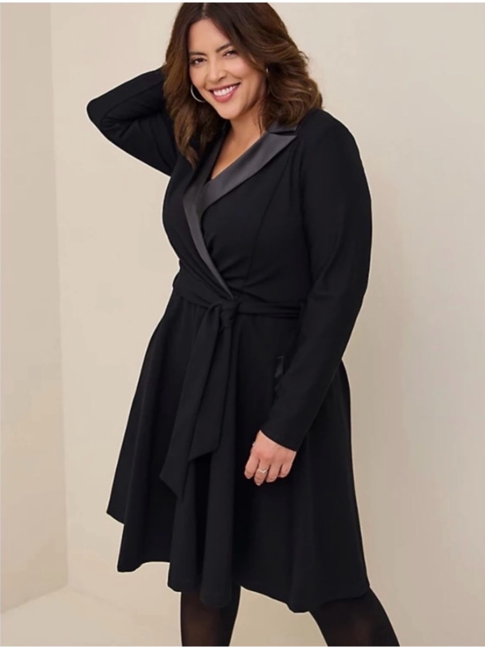 Torrid Black Satin-Trim Wrap Mini Dress - Picture 4 of 5